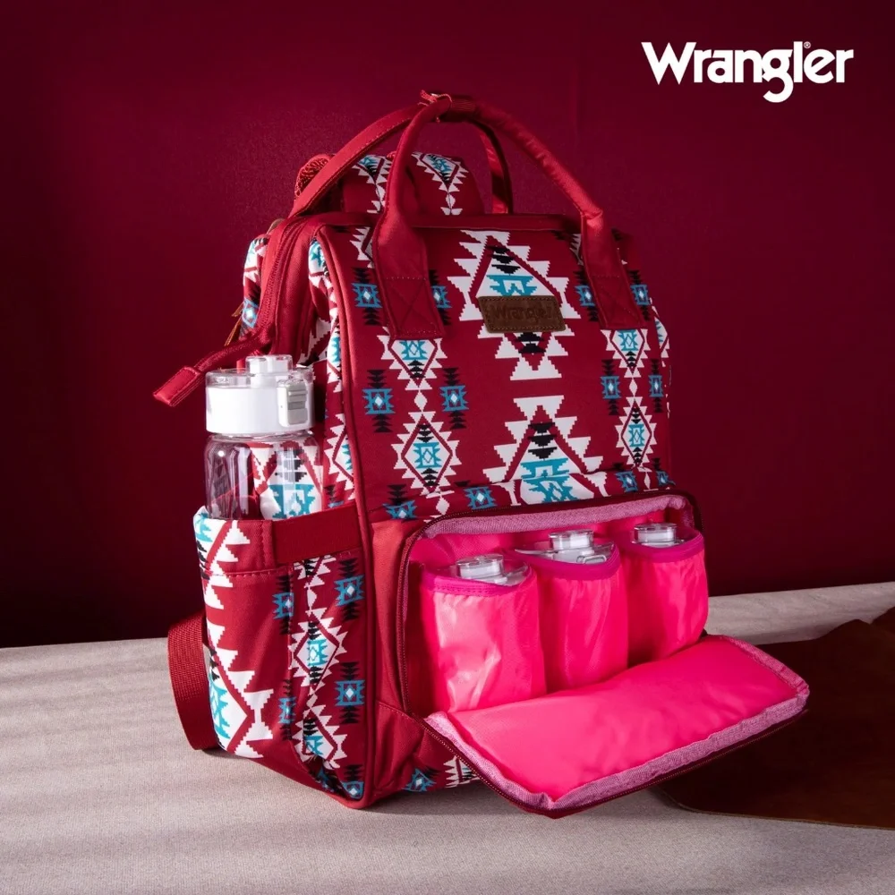 Wrangler Allover Wrangler Aztec Printed Callie Backpack - Burgundy